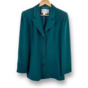 Hugo Buscati Women's 8 Longline Silk Blazer‎ Jacket Teal Green Modern Officewear